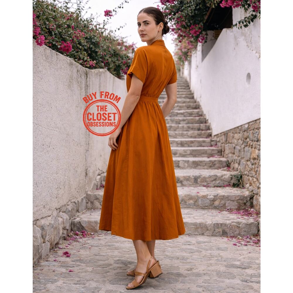 RARE ZARA Burnt Orange Cotton Midi Dress NWT - Picture 3 of 16